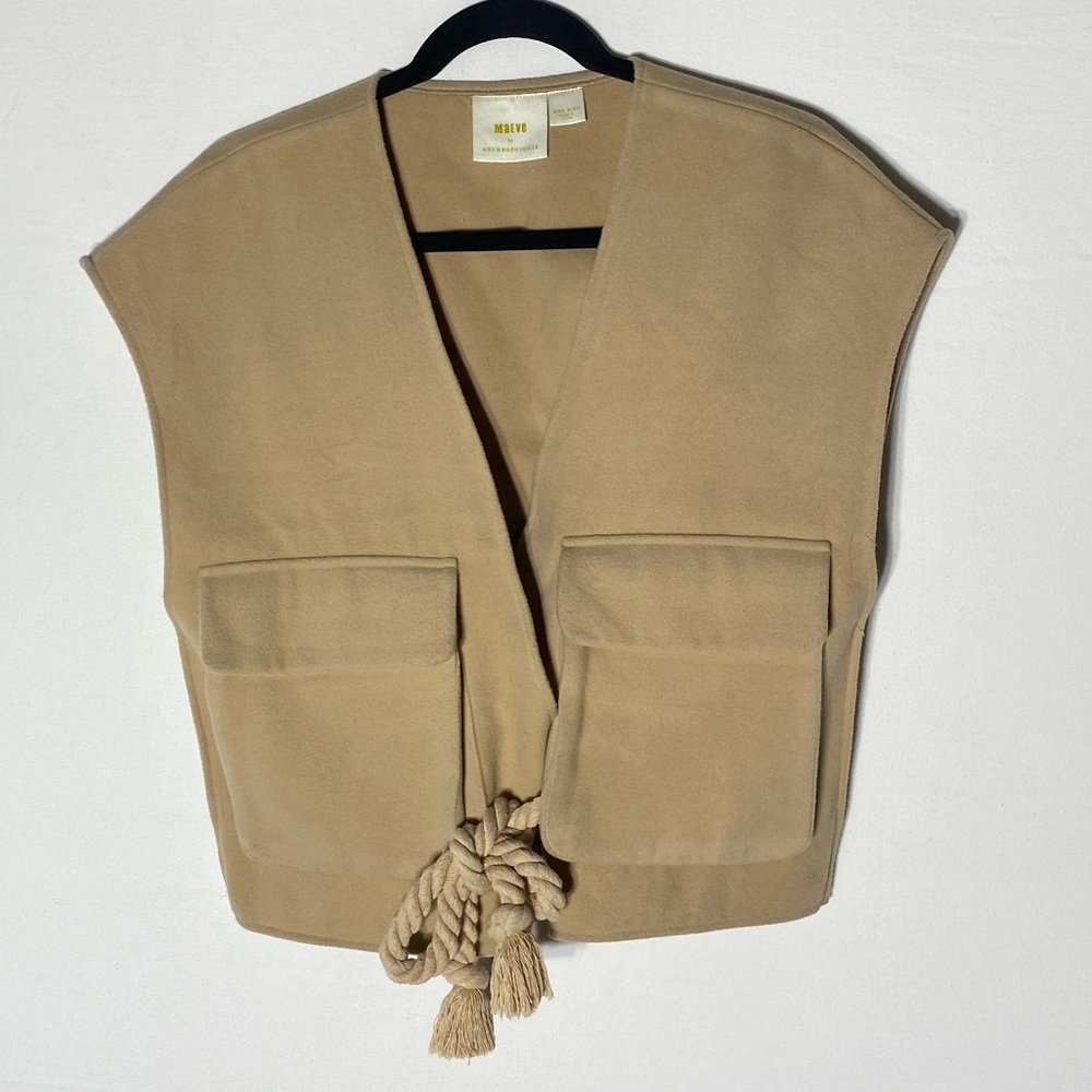 Anthropologie Maeve Tan Felt Utility Vest w Rope Detail And Pockets OS Festival